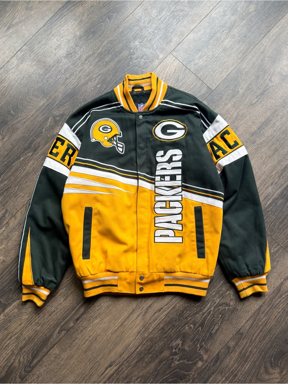 Green Bay Packers Men’s Small NFL Canvas Bomber Jacket Snap Front Embroidered